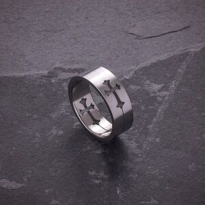 Stainless Steel Brushed Cut Out Two Cross Fleury Design Wedding Band Ring